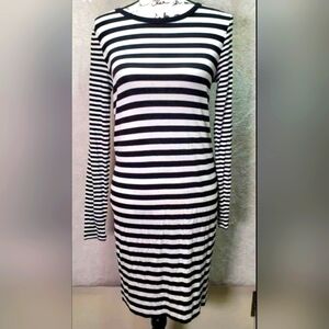 Michael Kors T Shirt Dress Women XS Black Striped Viscose Long Sleeve Round Neck
